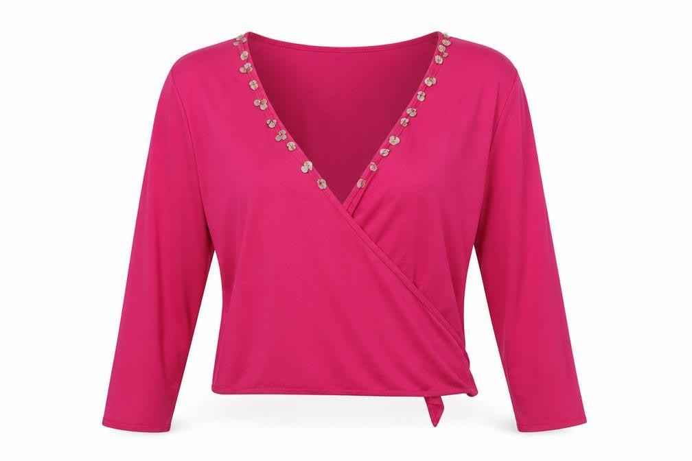 Nightingales Womens Pink  Polyester Cropped Blouse Size 16 V-Neck