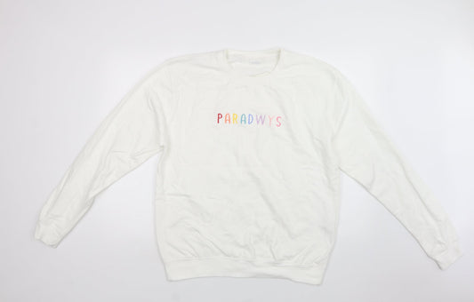 Preworn Womens White  Cotton Pullover Sweatshirt Size L
