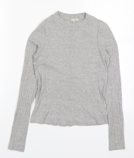 River Island Womens Grey  Cotton Basic T-Shirt Size 6 Round Neck