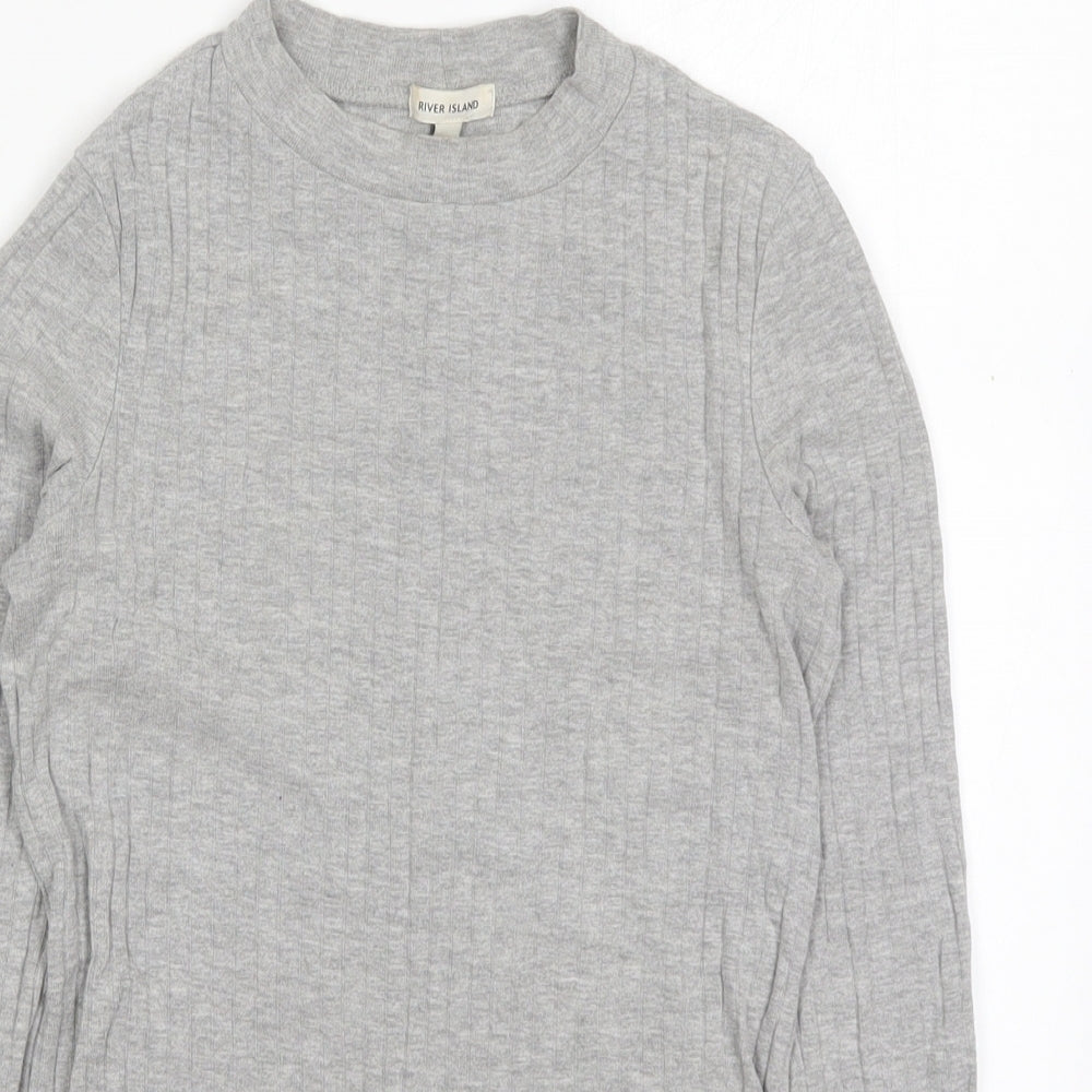 River Island Womens Grey  Cotton Basic T-Shirt Size 6 Round Neck