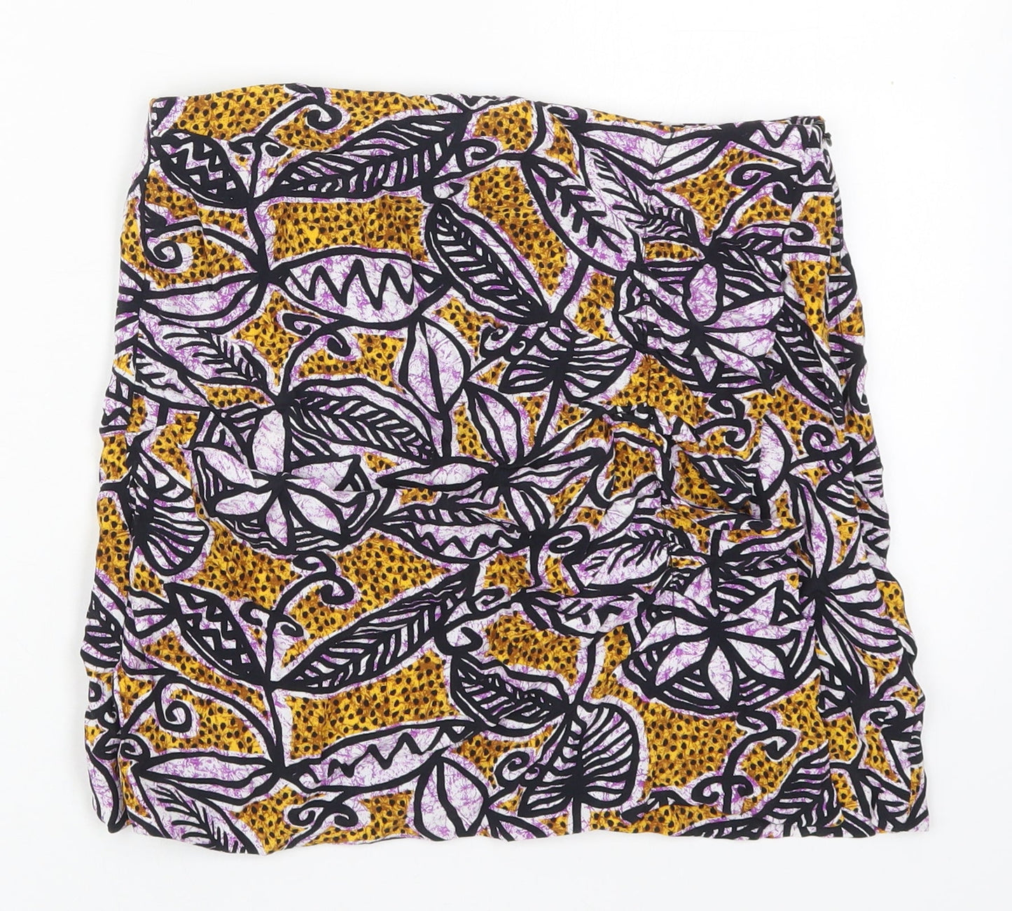 Zara Womens Multicoloured Geometric Viscose Mini Skirt Size S   Zip - Leaf Flower Print