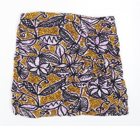 Zara Womens Multicoloured Geometric Viscose Mini Skirt Size S   Zip - Leaf Flower Print