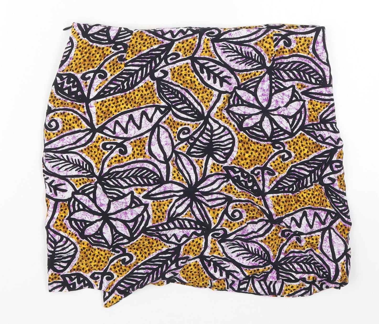 Zara Womens Multicoloured Geometric Viscose Mini Skirt Size S   Zip - Leaf Flower Print