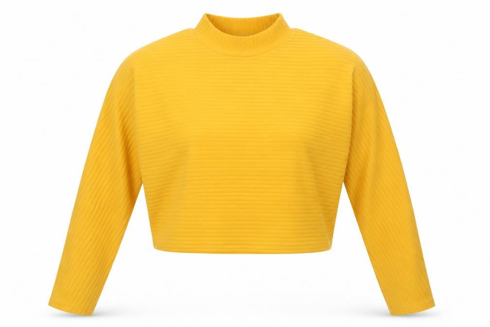 New Look Womens Yellow  Polyester Cropped T-Shirt Size 8 Mock Neck