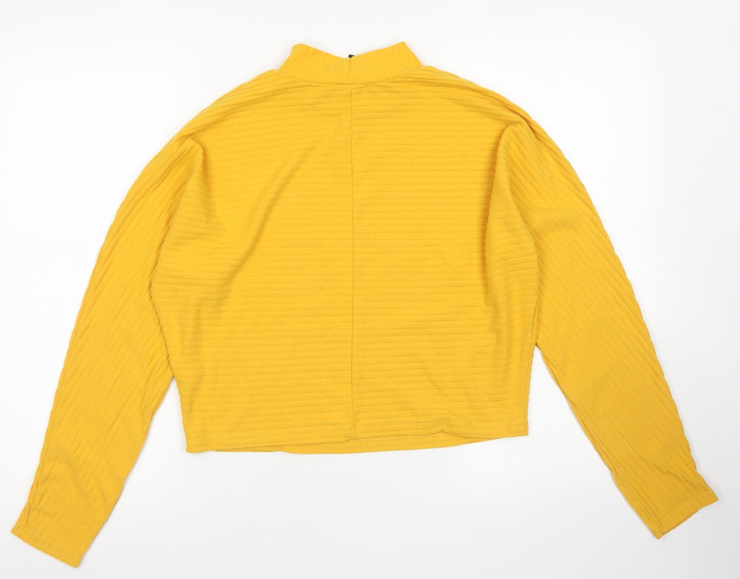 New Look Womens Yellow  Polyester Cropped T-Shirt Size 8 Mock Neck