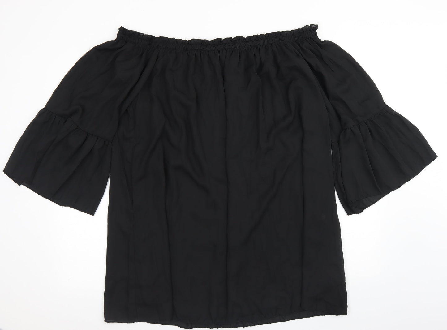 Zanzea Womens Black  Polyester Basic Blouse Size 3XL Off the Shoulder - Bell Sleeve