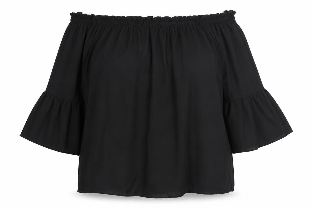 Zanzea Womens Black  Polyester Basic Blouse Size 3XL Off the Shoulder - Bell Sleeve