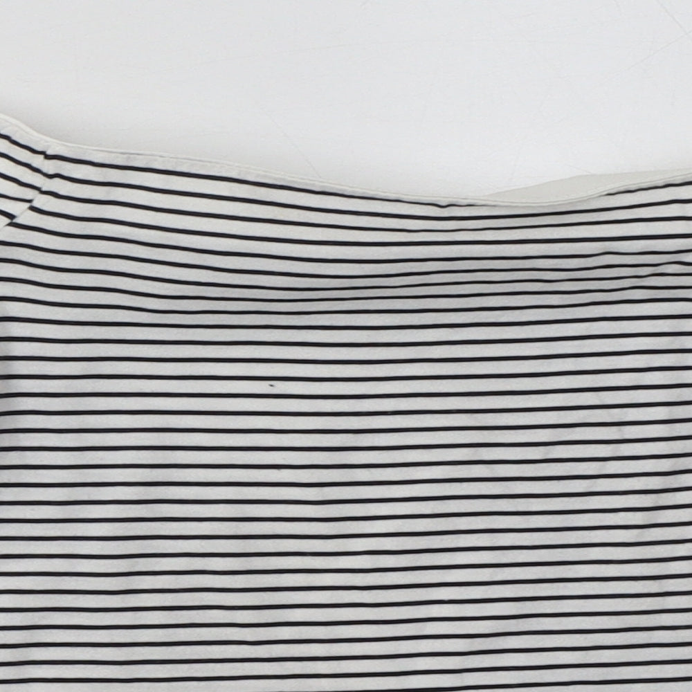 Topshop Womens White Striped Cotton Basic T-Shirt Size 10 Off the Shoulder