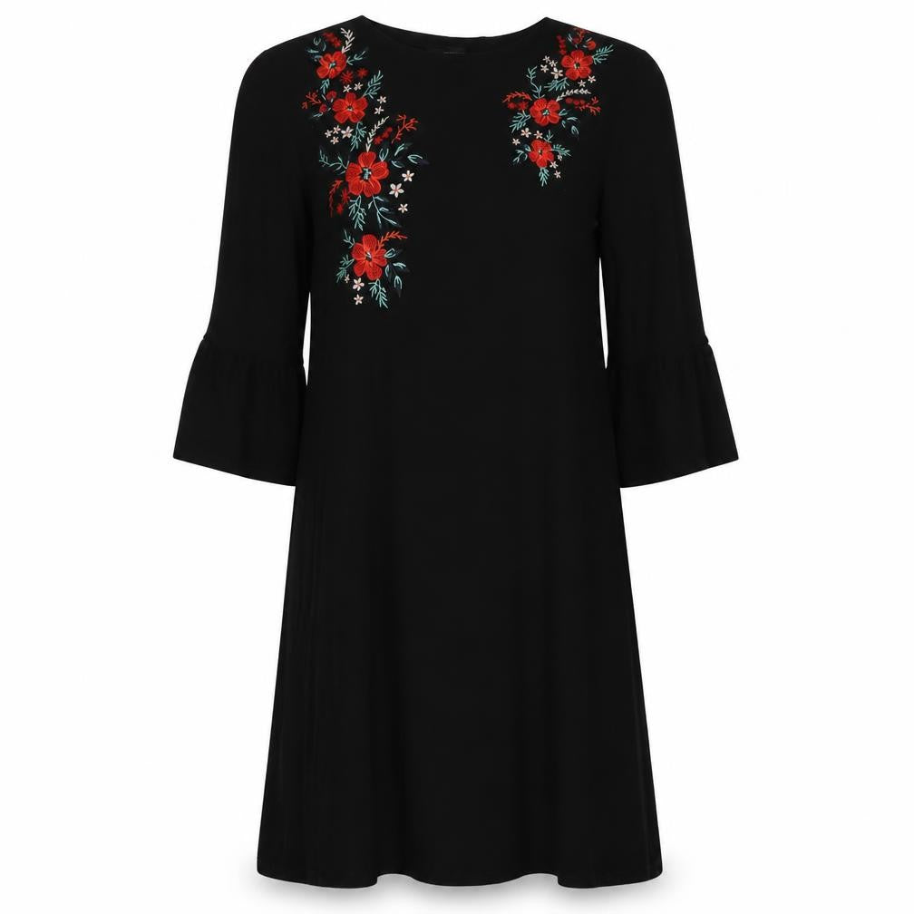 Matalan Womens Black Floral Viscose A-Line  Size 10  V-Neck Pullover