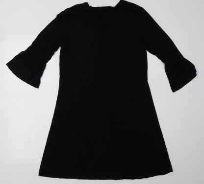 Matalan Womens Black Floral Viscose A-Line  Size 10  V-Neck Pullover