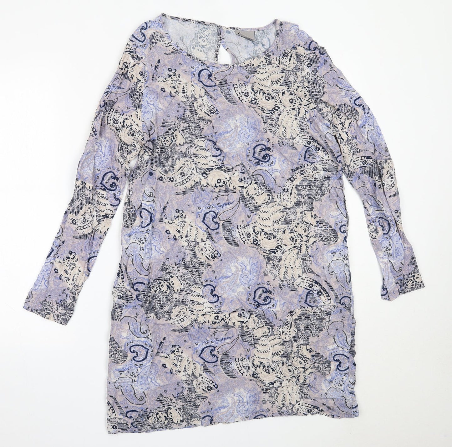 Vera Moda Womens Purple Geometric Viscose Shift  Size L  Round Neck