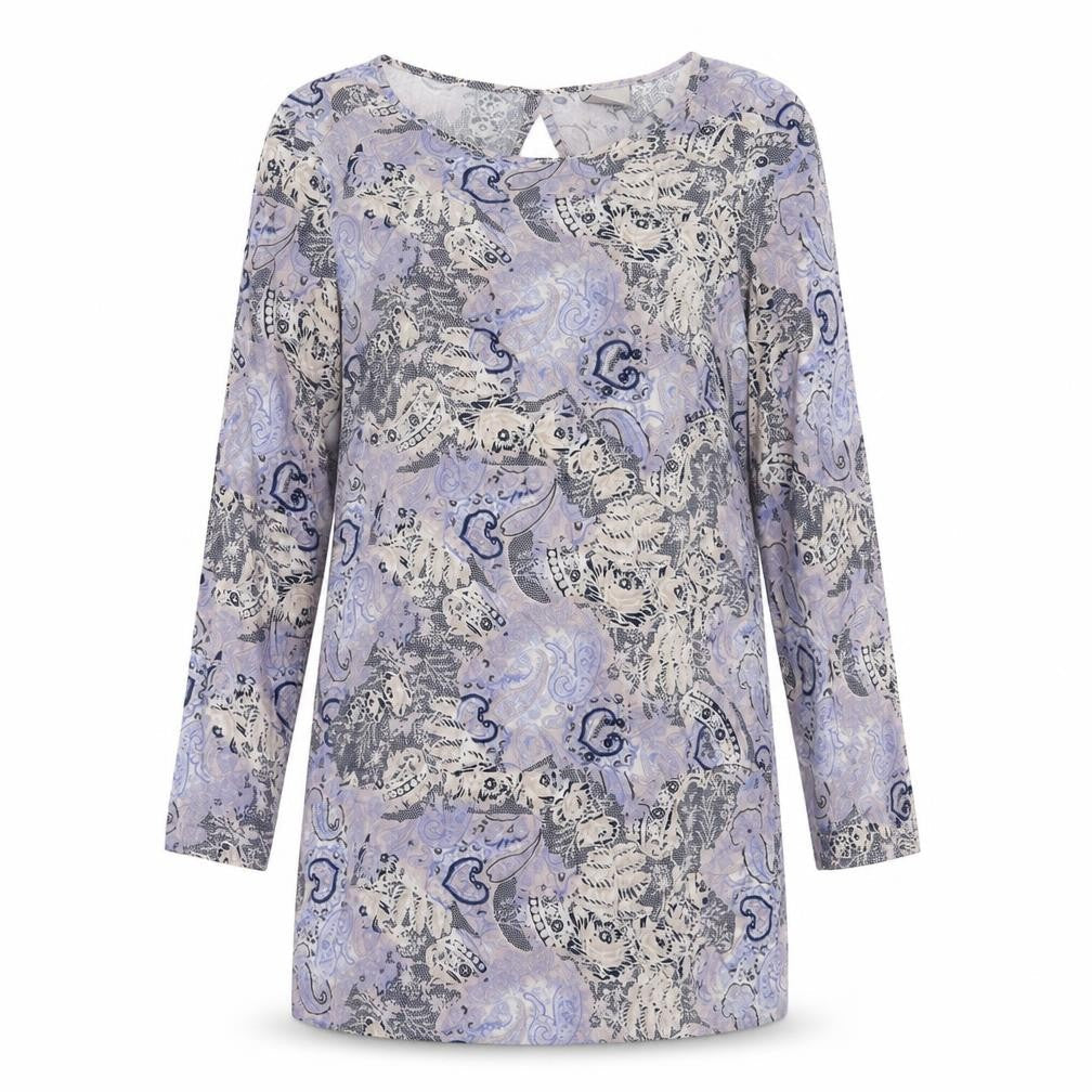 Vera Moda Womens Purple Geometric Viscose Shift  Size L  Round Neck