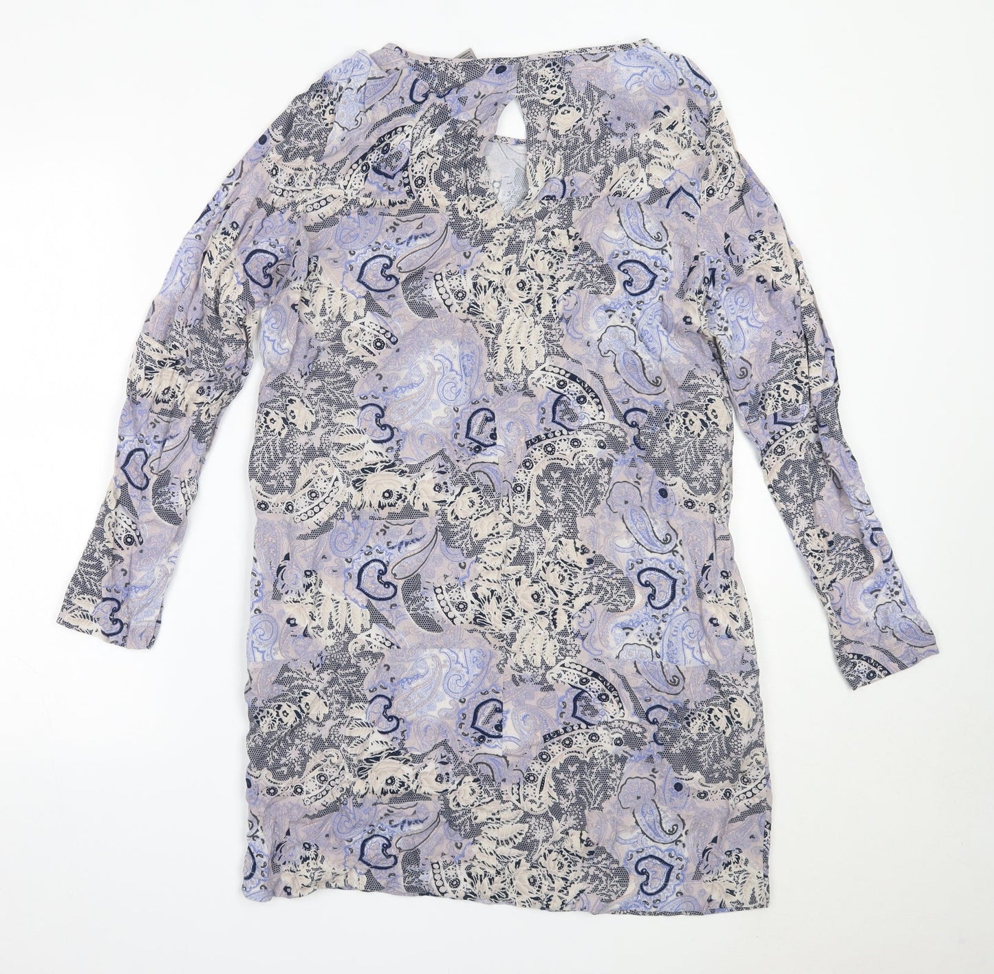 Vera Moda Womens Purple Geometric Viscose Shift  Size L  Round Neck