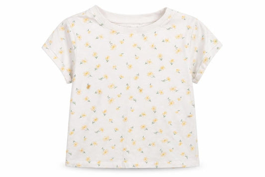Preworn Girls White Floral Cotton Basic T-Shirt Size 8 Years Round Neck