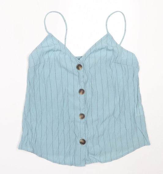 Vera & Lucy Womens Blue Striped Viscose Camisole Blouse Size S V-Neck