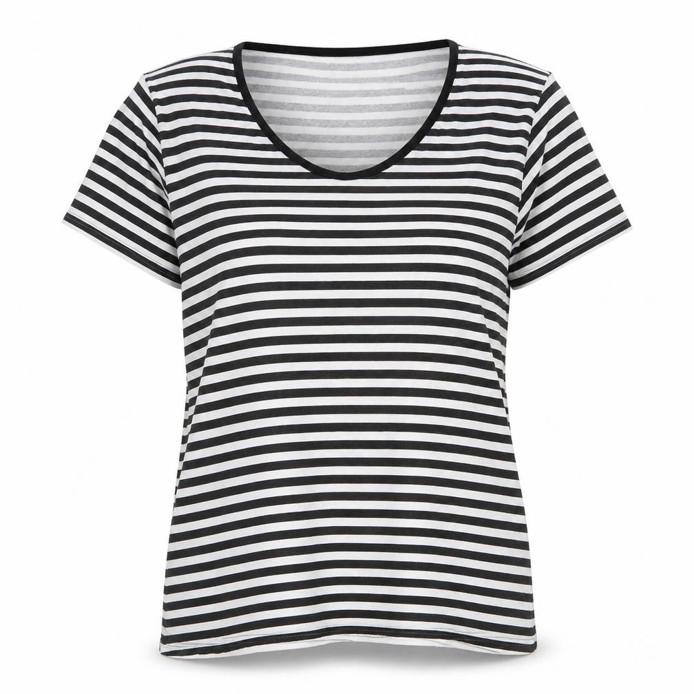 Boohoo Womens Black Striped Viscose Basic T-Shirt Size 12 Round Neck