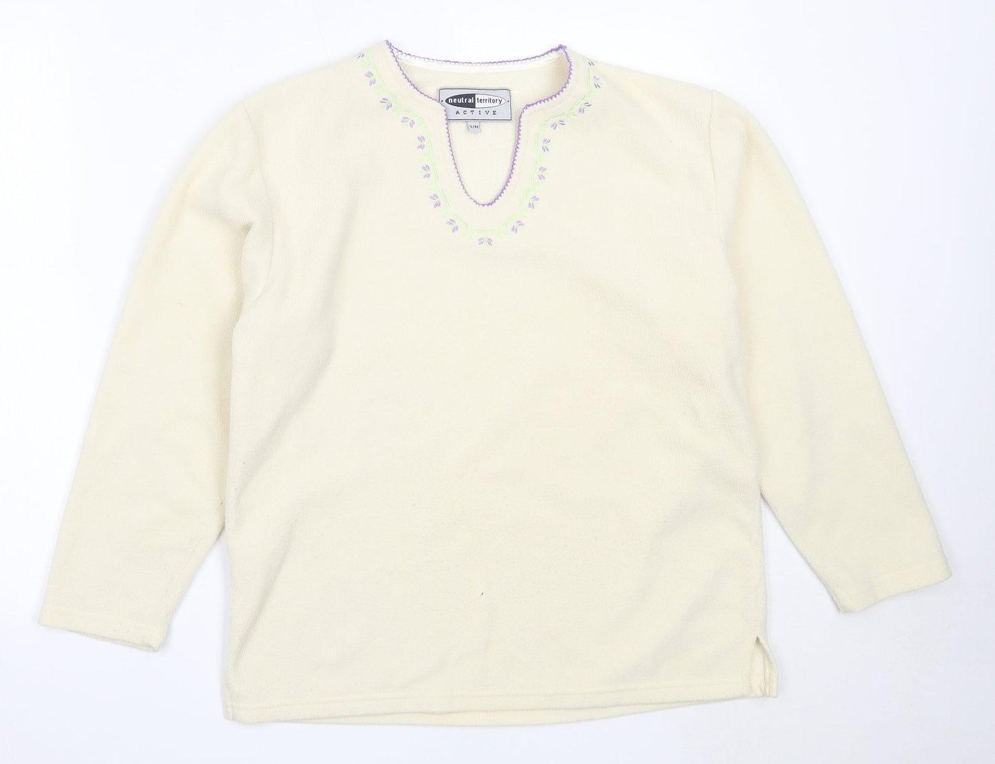 Neutral Territory Womens Ivory V-Neck  Polyester Pullover Jumper Size S