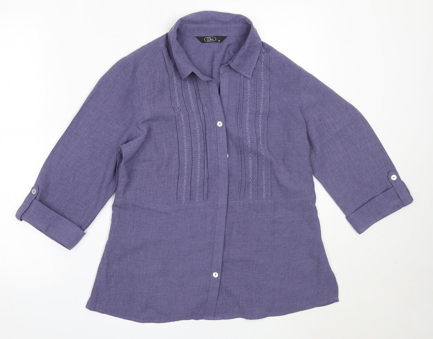 BM Womens Purple  Polyester Basic Button-Up Size 12 Collared