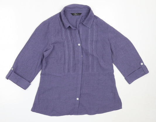 BM Womens Purple  Polyester Basic Button-Up Size 12 Collared