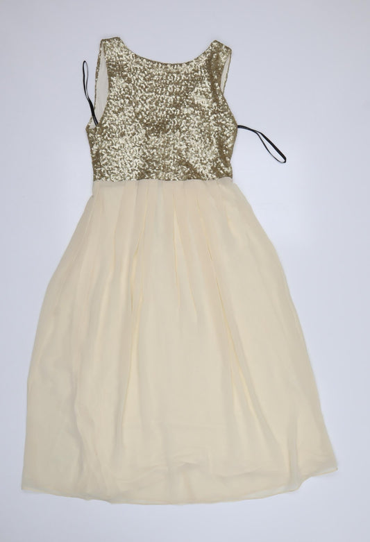 TFNC Womens Gold  Polyester Fit & Flare  Size XS  Round Neck