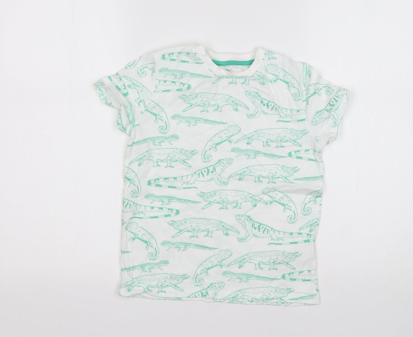 M&S Boys Multicoloured Animal Print Cotton Basic T-Shirt Size 6-7 Years Round Neck