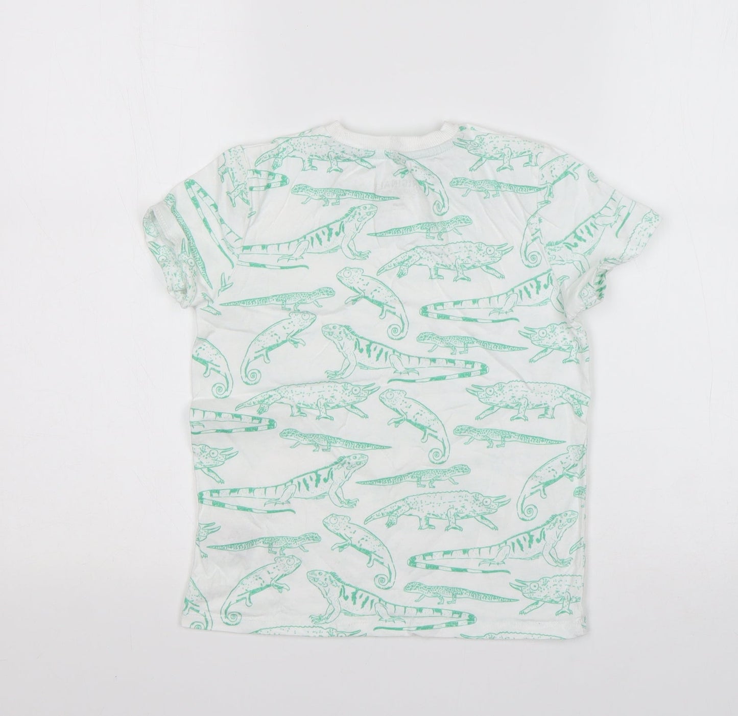 M&S Boys Multicoloured Animal Print Cotton Basic T-Shirt Size 6-7 Years Round Neck