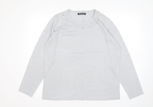 Bonmarché Womens Grey Round Neck  Acrylic Pullover Jumper Size M