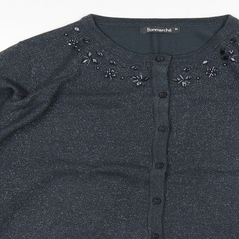 Bonmarché Womens Grey Round Neck  Acrylic Cardigan Jumper Size M