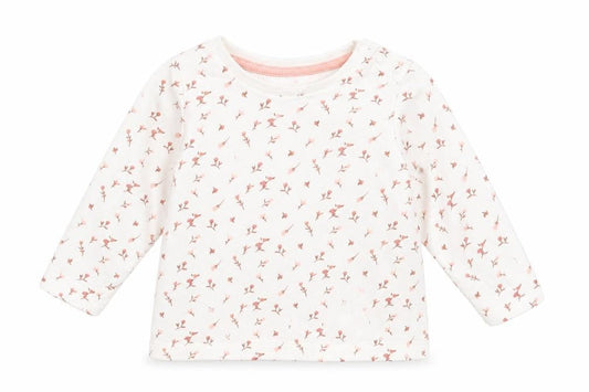 Primark Girls Ivory Floral Cotton Basic T-Shirt Size 6-9 Months Round Neck