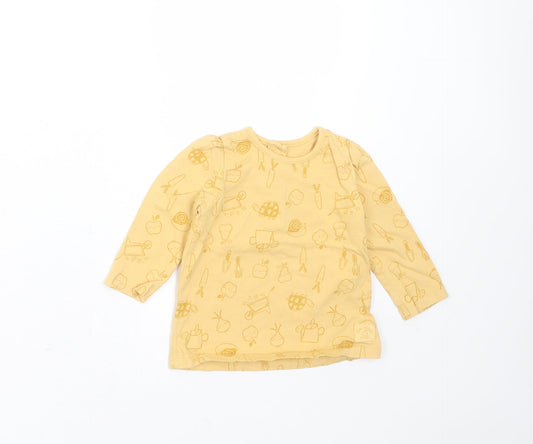 George Girls Yellow  Cotton Basic T-Shirt Size 6-9 Months Round Neck  - apple, snail