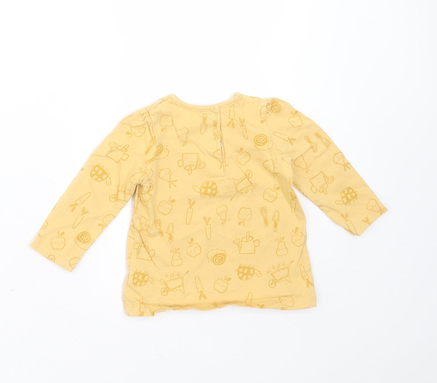 George Girls Yellow  Cotton Basic T-Shirt Size 6-9 Months Round Neck  - apple, snail