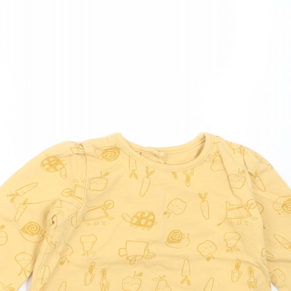 George Girls Yellow  Cotton Basic T-Shirt Size 6-9 Months Round Neck  - apple, snail
