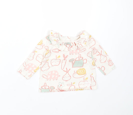 George Girls Ivory  Cotton Basic T-Shirt Size 6-9 Months Round Neck  - Gardening Prints