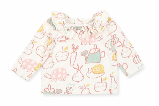 George Girls Ivory  Cotton Basic T-Shirt Size 6-9 Months Round Neck  - Gardening Prints