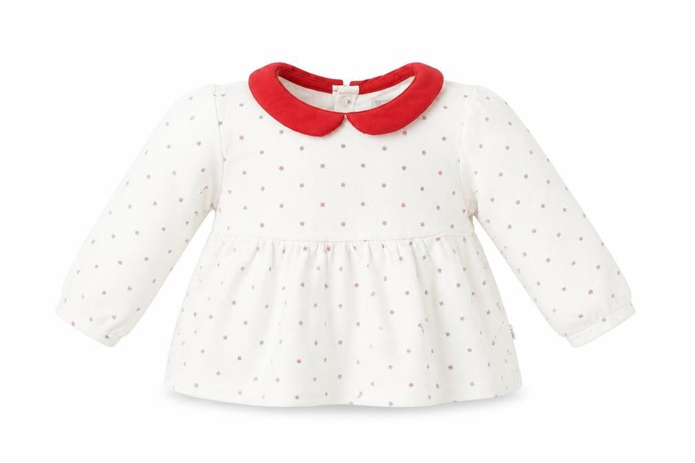 OBAIBI Girls White Geometric Cotton Basic T-Shirt Size 12 Months Collared  - snowflakes