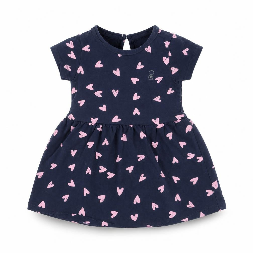Mothercare Girls Blue  Cotton T-Shirt Dress  Size 9-12 Months  Round Neck  - Heart pattern