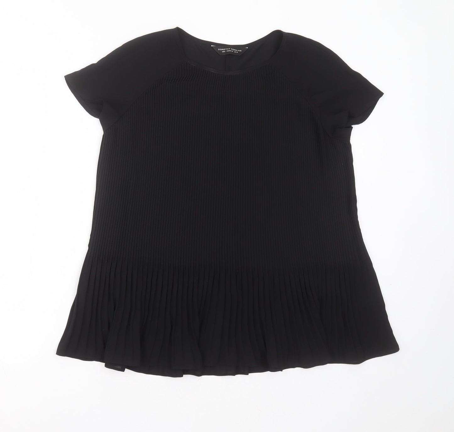 Dorothy Perkins Womens Black Striped Polyester Basic Blouse Size 12 Round Neck - pleated