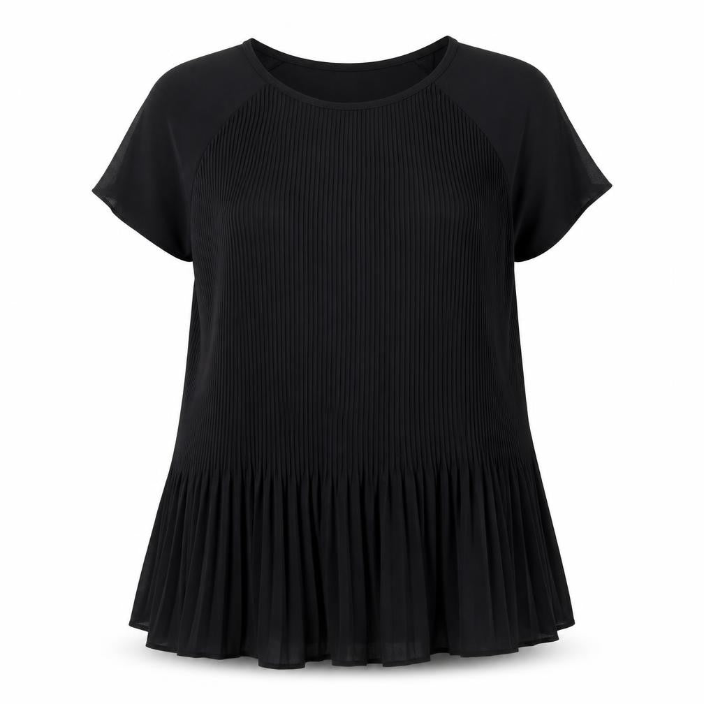 Dorothy Perkins Womens Black Striped Polyester Basic Blouse Size 12 Round Neck - pleated