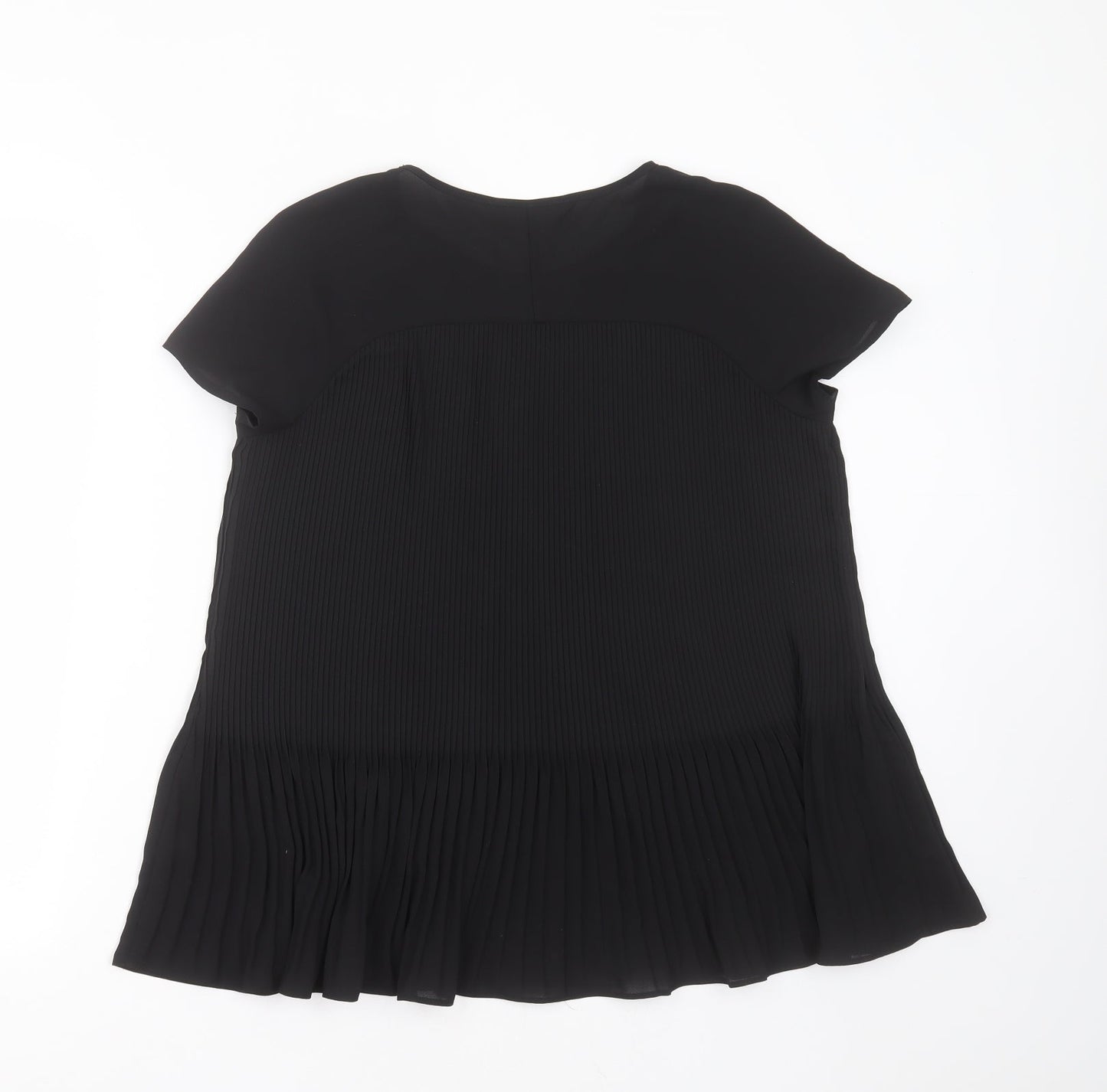 Dorothy Perkins Womens Black Striped Polyester Basic Blouse Size 12 Round Neck - pleated