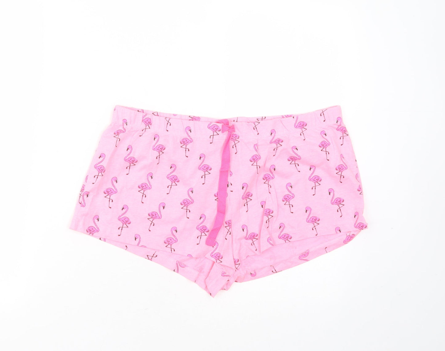 Primark Womens Pink Solid Cotton  Sleep Shorts Size M  Drawstring - flamingo