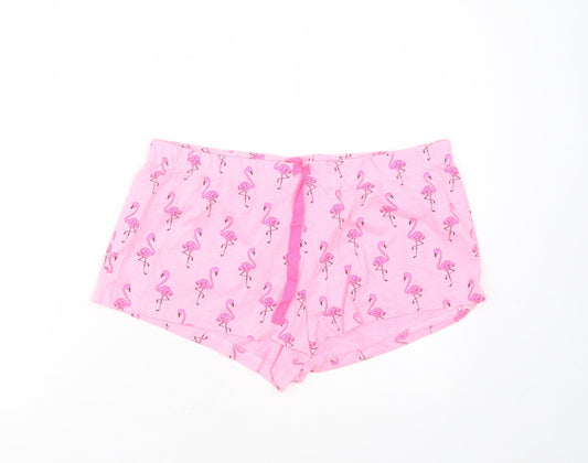 Primark Womens Pink Solid Cotton  Sleep Shorts Size M  Drawstring - flamingo