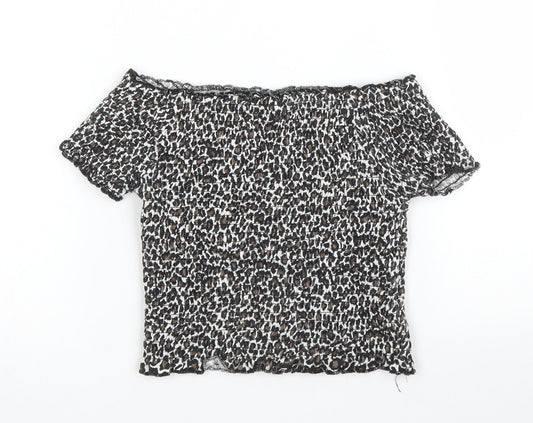 Primark Girls Beige Animal Print Polyester Cropped Blouse Size 9-10 Years Off the Shoulder  - Leopard print