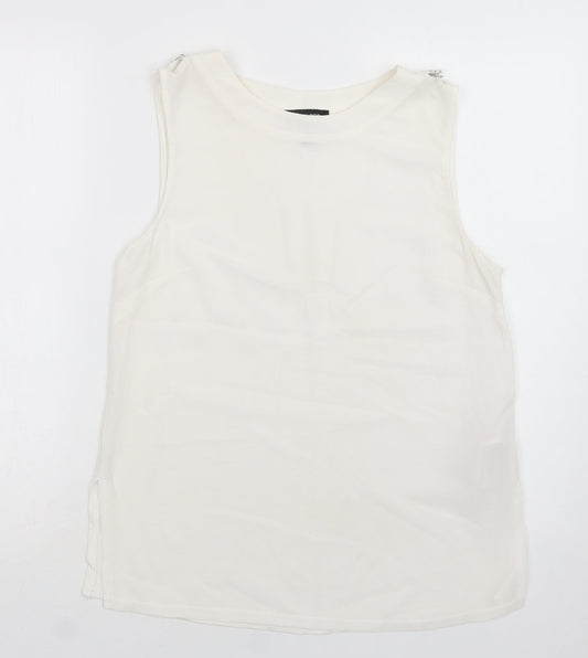 New Look Womens White  Polyester Basic Blouse Size 10 Round Neck