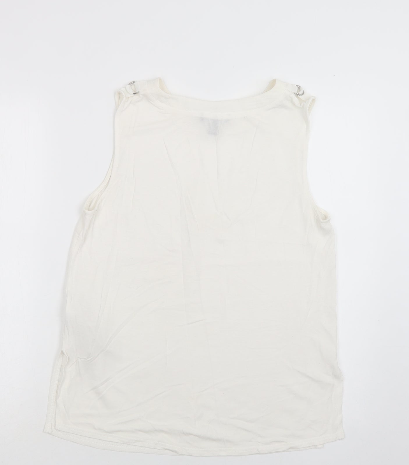 New Look Womens White  Polyester Basic Blouse Size 10 Round Neck