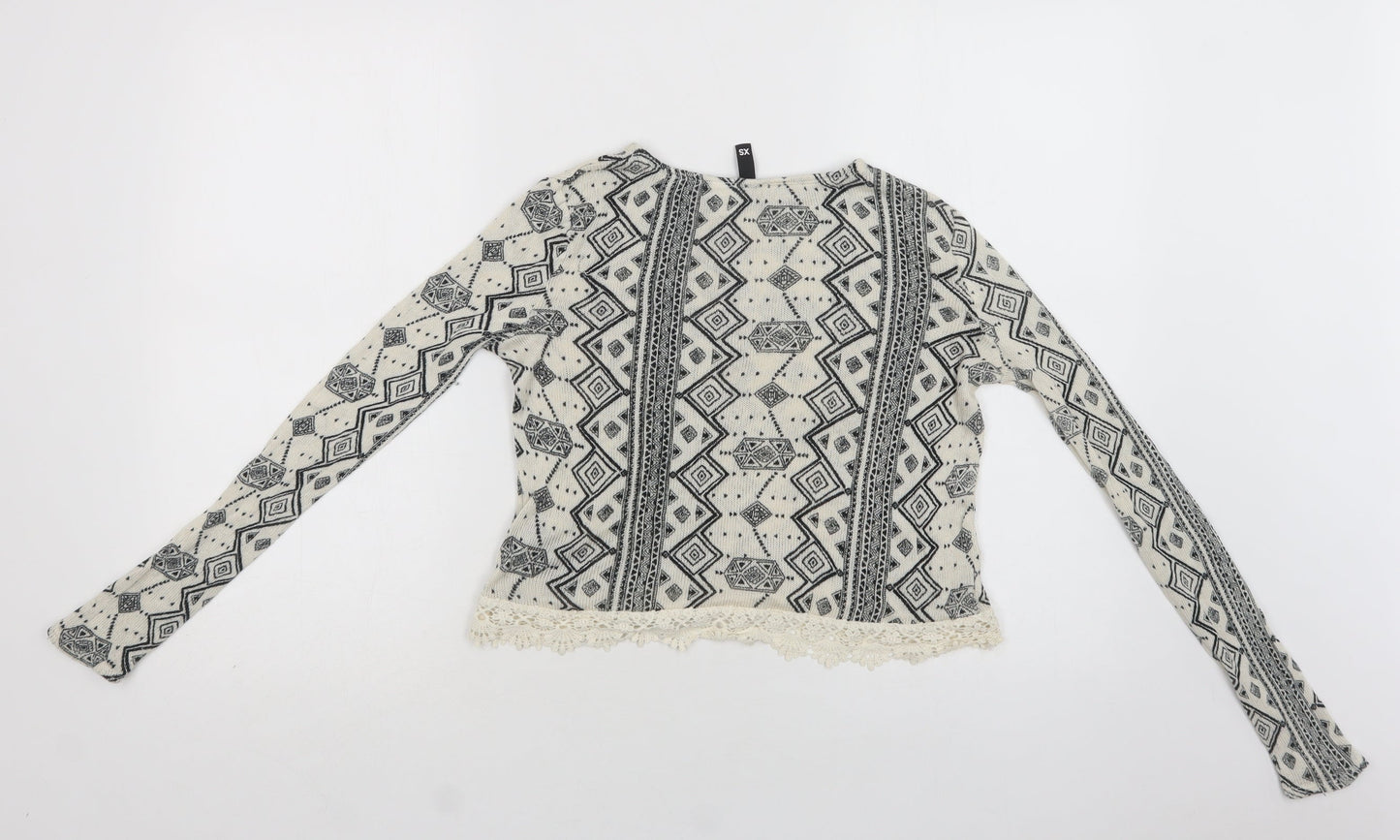 H&M Womens Beige Crew Neck Geometric Viscose Pullover Jumper Size XS   - Lace Detail