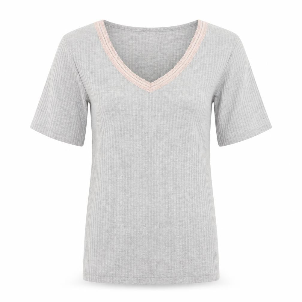 Matalan Womens Grey Solid Polyester Top Pyjama Top Size 8   - Lace Detail
