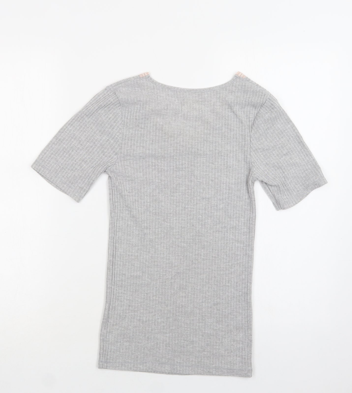 Matalan Womens Grey Solid Polyester Top Pyjama Top Size 8   - Lace Detail