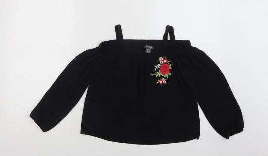 Primark Girls Black  Polyester Basic Blouse Size 9-10 Years Off the Shoulder