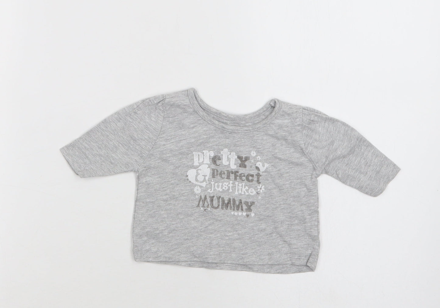 Primark Baby Grey  Cotton Basic T-Shirt Size 0-3 Months Crew Neck