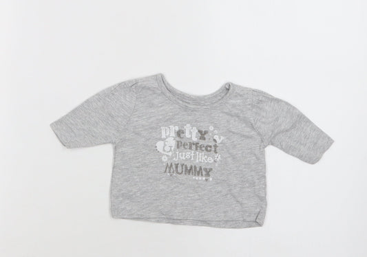 Primark Baby Grey  Cotton Basic T-Shirt Size 0-3 Months Crew Neck